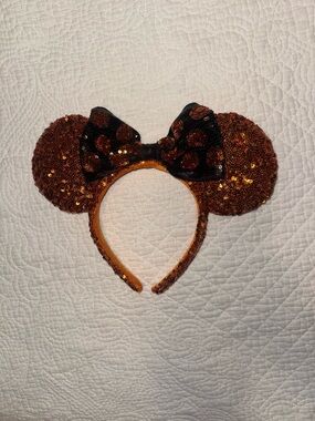 Disney parks Sequined Mouse Ear Headband with polka dot Bow - Orange